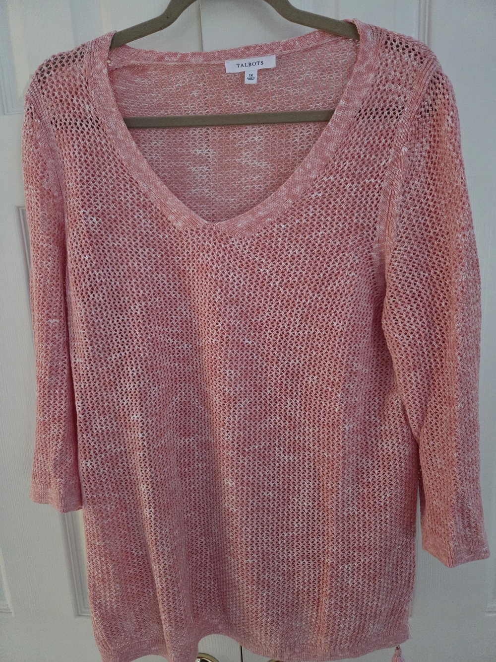 Talbots Pink Open-Weave V-Neck Sweater